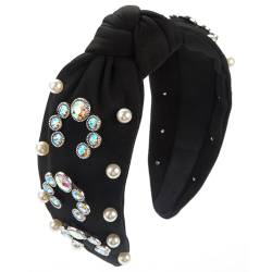 Turban-Stirnband für Damen, rutschfest, Federhaarband, Strass, Perlen, Nieten, Stirnbänder für Mädchen, Haarwerkzeug von Limtula