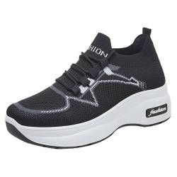 LinRim Berufsbekleidung Schuhe Damen runde Zehenpartie, Schnürschuh, niedriger Schaft, flach Orthopädische Schuhe Damen Sneaker (Black, 37) von LinRim