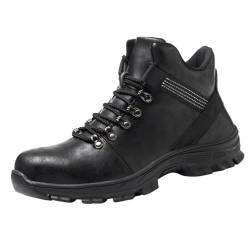 LinRim Schuhe Für Fersensporn Herren aus Rindsleder für Frühling und/Winter mit Rutschfester, funkensicherer Spitze und hohem Schaft, leichte Schweißer-Schutzschuhe Herren Western Cowboy (Black, 45) von LinRim