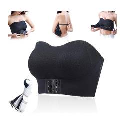 LinZong Women Breathable Non-Slip Strapless Front Buckle Push Up Bra,Detachable Straps Invisible Wireless Bras,Lace Tube Top von LinZong