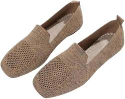 Women's Comfortable Arch Support Non-Slip Flat Shoes, Large Size Mesh Womens Lightweight Breathable Knit Square Toe Flats. (Brown, Jugendliche, Damen, 37, Numerisch, EU Schuhgrößensystem, M) von LinZong