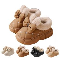 Women's Cute Bowknot Design Plush Lined Slipper, Warm Anti-Skid Thick Sole Bow Slippers, Winter Comfortable Furry House Boots von LinZong