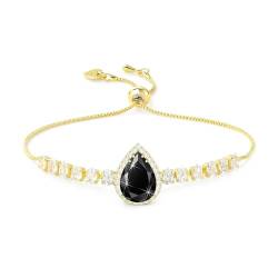 Linawe Armband Damen Schwarz Armbänder Tennisarmband, Gold Damenarmband Armkette Damen Schmuck Jewelry, Fossil Edelstein Diamant Kristall Tennis Bracelet, Charm Armband Modeschmuck von Linawe