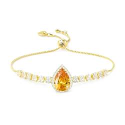 Linawe Citrin Armband Damen Gold Armbänder Armreif Armbänder Damenarmband Schmuck, Armkette Damen Handkette Oberarmreif Geburtsstein Jewelry, Diamant Bettelarmband Bracelet von Linawe