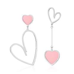 Linawe Herz Ohrringe Pink Schmuck, Hängeohrringe Silber Ohrhänger, Edelstahl Ohrringe Damen, Damenohrringe Grosse Hänge Ohrringe Hängend, Lover Statement Tropfen Ohringe von Linawe