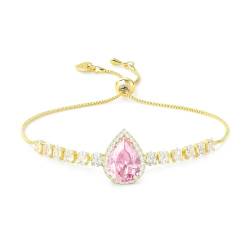 Linawe Pink Rosa Armband Damen Armbänder Tennisarmband, Gold Schmuck Jewelry Charm Armband Set, Edelstein Diamant Kristall Damenarmband Armkette Handkette Tennis Bracelet von Linawe