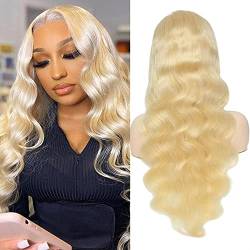 Perücke Perücken Blonde 613 Körperwelle Synthetische Spitzeperücken for Frauen Vorgezupfter Haaransatz mit Babyhaar Lange lockige hitzebeständige Faser T-Teil Lace Front Perücken für Frauen Natürliche von Linmeas-753