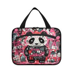 Linnyio Süßer Rosa Gekritzel Panda Hängende Reise-Toilettenartikel-Kosmetik-Make-Up-Tasche,Große Kapazität Faltbare Aufbewahrung Kulturbeutel für Damen Mädchen von Linnyio