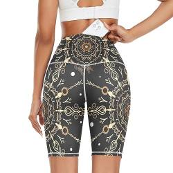 Linomo Damen Yoga Shorts Ethnisch Stammes Mandala Blume Yoga-Hose Kurze Sporthose Leggings Fitness Shorts Laufhose Kurze Hose von Linomo