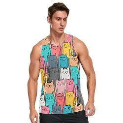 Linomo Herren Tank Top Lustig Katze Sommer Ärmellose Sportshirt Gym Fitness Sport Weste Muskelshirts T-Shirts von Linomo