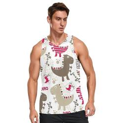 Linomo Herren Tank Top Süß Dinosaurier Muster Sommer Ärmellose Sportshirt Gym Fitness Sport Weste Muskelshirts T-Shirts von Linomo