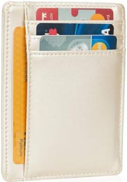LinsCraft Schlanke minimalistische Brieftasche, kleine Leder-Fronttaschen-Brieftaschen, RFID-Blockierung, Kreditkartenetui für Männer Frauen, PW Gold von LinsCraft