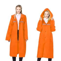 Linzrcry Damen Regenponcho Herren Wasserdicht Regenjacke Atmungsaktiv Regencape Reflektierende Streifen mit Feststellbaren Bündchen und Kapuze für Camping Reisen（orange，XL） von Linzrcrry