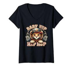 Damen Baby Lion Hip-Hop-Abenteuer T-Shirt mit V-Ausschnitt von Lion Hip-Hop Love Cub
