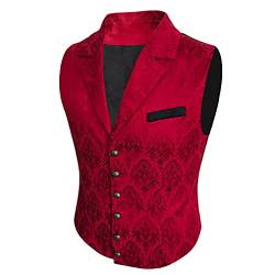 Herren viktorianische Anzugweste Steampunk Gothic Weste - Rot - X-Large von Lioop