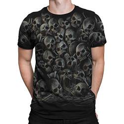 Liquid Blue Unisex-Erwachsene All Over Skulls Dark Fantasy Short Sleeve T-Shirt, schwarz, X-Large von Liquid Blue