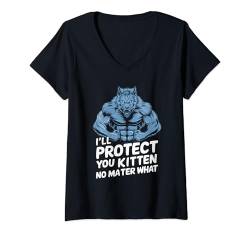 Damen I'll Protect You Kitten No Matter What T-Shirt mit V-Ausschnitt von Literally Me Wolf Alphamännchen Leitwolf