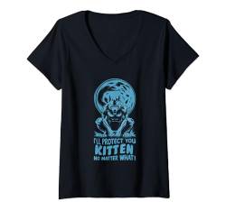 Damen I'll Protect You Kitten No Matter What T-Shirt mit V-Ausschnitt von Literally Me Wolf Alphamännchen Leitwolf