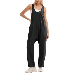 Litthing Latzhose Damen Sommer ärmelloses V-Ausschnitt Jumpsuit Damen Sommer Lang Lässiger Stil mit Großen Taschen Einfarbig Schwarz mit Einem Hauch von Elegan von Litthing