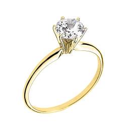 Little Treasures 9 Karat Gelb Gold 1.50 ct Zirkonia Dainty Solitär Verlobungsring KII von Little Treasures