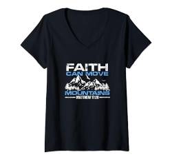 Damen Faith Can Move Mountains - Matthäus 17:20 T-Shirt mit V-Ausschnitt von Little White Bear by Unique