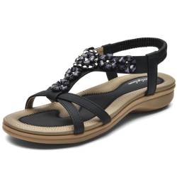 Littleplum Sandalen Damen Flache Sandaletten Sommer Strandschuhe Flip Flops Elegante Mädchen Strandschuhe,A Schwarz,37 EU von Littleplum