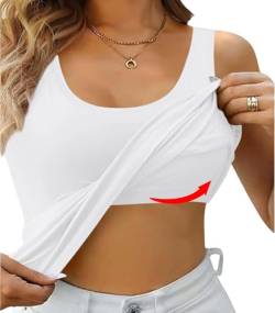 Livonmone Damen Sommer Tank Top Integriertem BH Rundhalsausschnitt Ärmellose Shirt Yoga Workout Oberteil Weiß XL von Livonmone