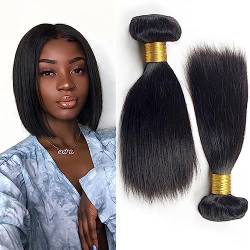 Human Hair Bundles Gerade Bündel, 100% unverarbeitetes Echthaar, Bündel aus reinem Haar, 3 Bündel, kurze brasilianische Haarverlängerungen mit gerader Webart, natürliches Schwarz Haarteil Extensions( von Lizhuzhuzs28