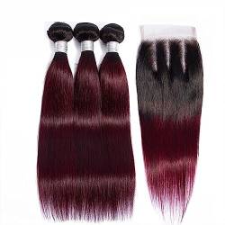 Human Hair Bundles Orange gerade Echthaar-Bündel, 4x4-Spitzenverschluss mit Bündeln, brasilianische Ombre-Haarwebart, burgunderrote Bündel mit Verschluss, Remy-Echthaar for Frauen Haarteil Extensions( von Lizhuzhuzs28