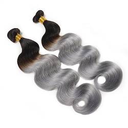 Human Hair Bundles Silberne Körperwellen-Bündel, 100% Echthaar, 1/3 Stück, Ombre-Grau, zweifarbige Haarverlängerungen, Remy-Menschenhaar-Bündel Haarteil Extensions(14 14 14) von Lizhuzhuzs28