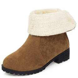 Lizoleor Damen Draußen Warm Runde Zehen Fell Lined Schneestiefel Reißverschluss Winter Draußen Block Mitte Absatz Vintage Shearling Stiefeletten Gelb Gr 44 EU/46Cn von Lizoleor