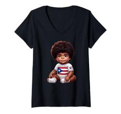 Damen Niedlicher Puerto-ricanischer Prinz Baby Afro Boricua Flag T-Shirt mit V-Ausschnitt von Llego El Boricua