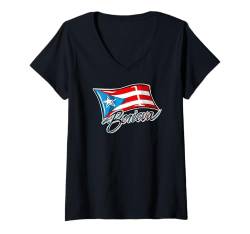 Damen Orgullosamente Boricua Puerto Rican Flag Drawing Art Paintin T-Shirt mit V-Ausschnitt von Llego El Boricua