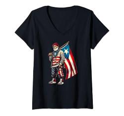 Damen Puerto-ricanische Amerikanische Flagge Abuelo Boricua T-Shirt mit V-Ausschnitt von Llego El Boricua