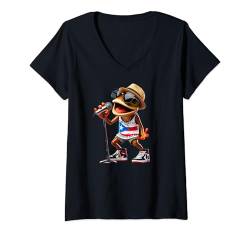 Damen Singende Coqui-sonnenbrille Mit Puertoricanischer Flagge T-Shirt mit V-Ausschnitt von Llego El Boricua