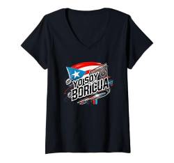 Damen Yo Soy Boricua Radio mit Flagge von Puerto Rico, Musik, Salsa, cooler Spaß T-Shirt mit V-Ausschnitt von Llego El Boricua