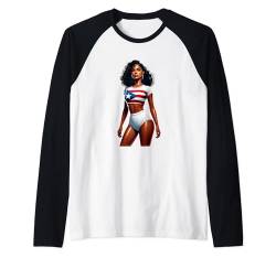 Schöne Puerto-ricanische Frau Mit Afro-boricua-flagge, Raglan von Llego El Boricua