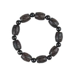 Lllunimon Geschnitzte schwarze Sandelholz Strings, Eimer Perlen Buddha Perlen Armband für Männer und Frauen von Lllunimon