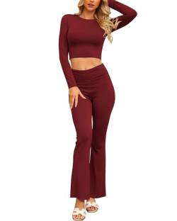 LoaTingCox Lounge Set für Damen mit Schlaghose zum Umschlagen und bauchfreiem Langarm-Top Perfektes Freizeit-Outfit und Pyjama von LoaTingCox