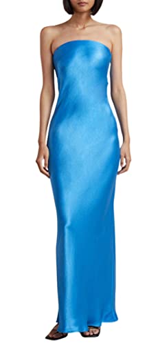 Loalirando Elegant Damen Bandeau Kleid Sommer Satin Kleid Partykleid Abendkleid Festlich Hochzeit Brautjungfernkleider (Blau, M) von Loalirando