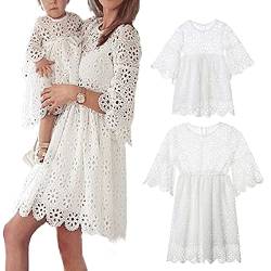 Loalirando Kleid für Mutter und Tochter, gleichwertig, elegant, Zeremonie, Kleid aus Spitze, einfarbig, lange Ärmel für Mutter und Tochter, Geburtstagsfeier, S-XL 0-5 Jahre, A-weiße Tochter, 6-12 von Loalirando