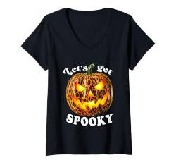 Damen Halloween Lustiges gruseliges Leoparden-Kürbis-Teil-Design T-Shirt mit V-Ausschnitt von Lobro Design