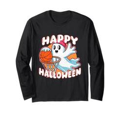 Fröhliches Halloween-Geister-Cartoon „Dunk the Hoop Basket“ Langarmshirt von Lobro Design