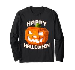 Happy Halloween Pixel 3D Gruseliger Kürbis Cartoon Design Langarmshirt von Lobro Design