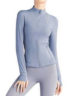 Locachy Damen Slim Fit Full Zip Athletic Running Sport Workout Jacke mit Taschen, Hell, blau, L von Locachy
