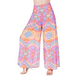 Lofbaz Damen Weites Bein Palazzo Hose Yoga Lounge Hippie Harem Fließende Hose Frauen Sommerstrand Tanzen Bequem Reíse Pastell Tie Dye 2 Orange M von Lofbaz