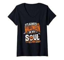 Damen Es ist immer Halloween, lustiges gruseliges Sprichwort T-Shirt mit V-Ausschnitt von Logiamerch Halloween