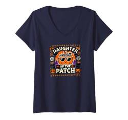 Damen Lustiger Aufnäher, Motiv: Tochter des Halloween-Kürbiss T-Shirt mit V-Ausschnitt von Logiamerch Halloween