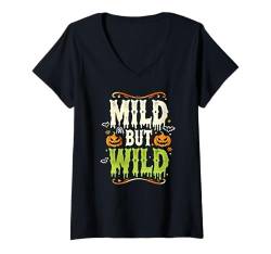 Damen Lustiges Halloween, mild, aber wild, gruseliger Spruch T-Shirt mit V-Ausschnitt von Logiamerch Halloween