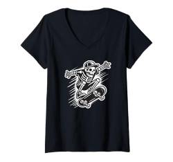 Damen Lustiges Halloween-Skelett auf Skateboard T-Shirt mit V-Ausschnitt von Logiamerch Halloween